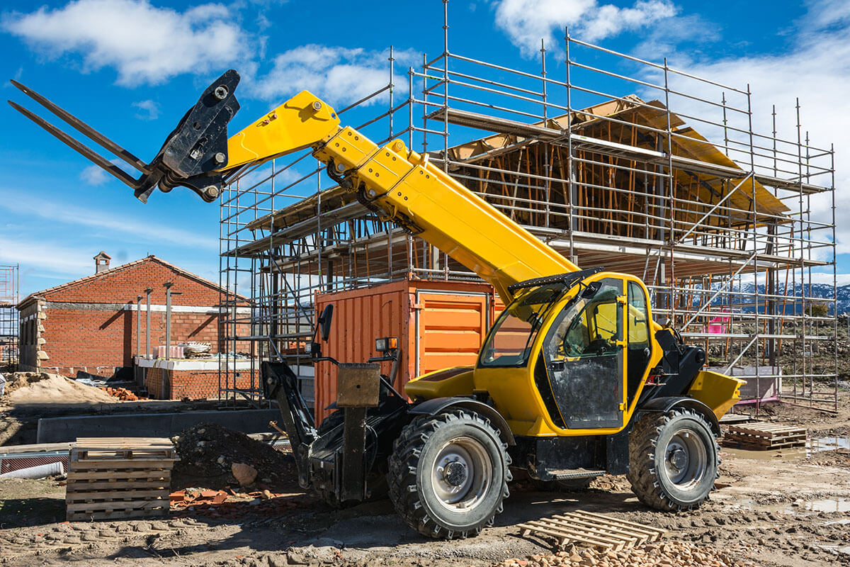 Telehandler lift on a construction job site